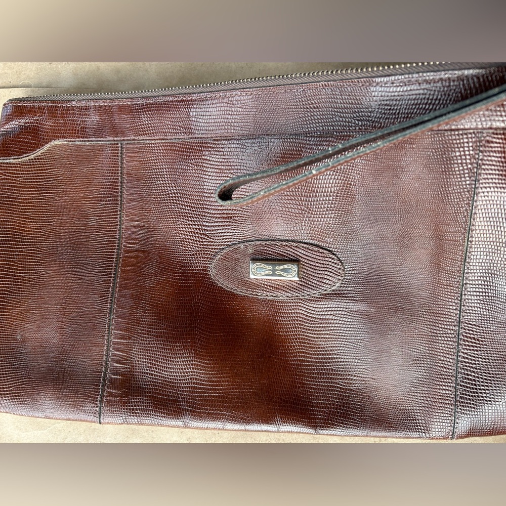 Vintage Cognac Leather clutch  / wristlet purse